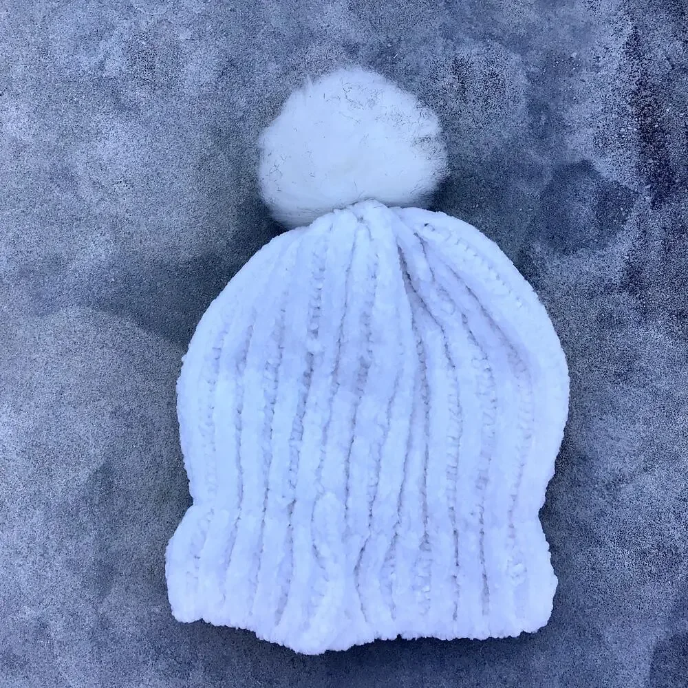 Chenille Winter Hat with PomPom One size